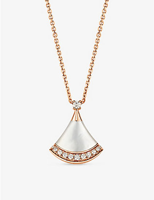 BVLGARI: Divas Dream 18ct rose-gold, 0.13ct brilliant-cut diamond and mother-of-pearl pendant necklace