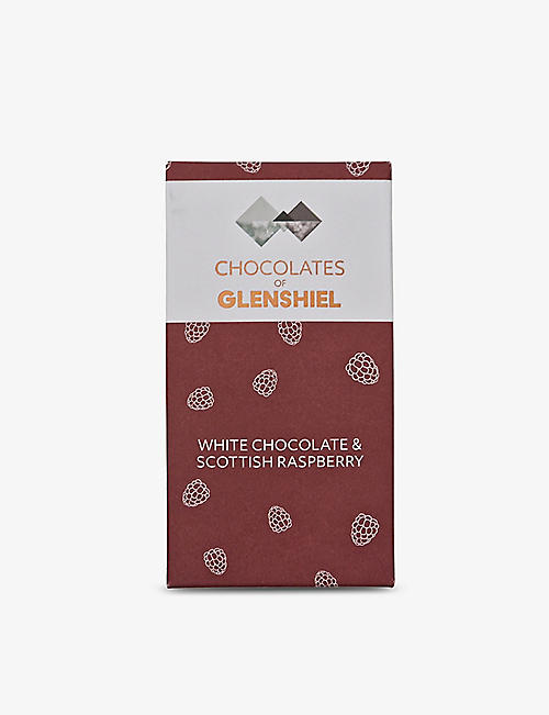 CHOCOLATE OF GLENSHIEL: Chocolates of Glenshiel white chocolate and Scottish raspberry bar 70g