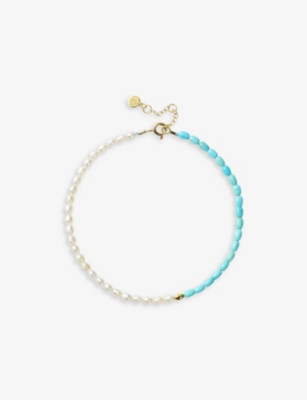 THE ALKEMISTRY: Vianna 18ct yellow-gold, turquoise and pearl anklet