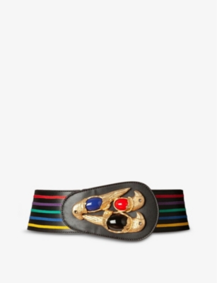 LA MAISON COUTURE: Sonia Petroff Parrot 24ct yellow gold-plated brass and Swarovski leather belt