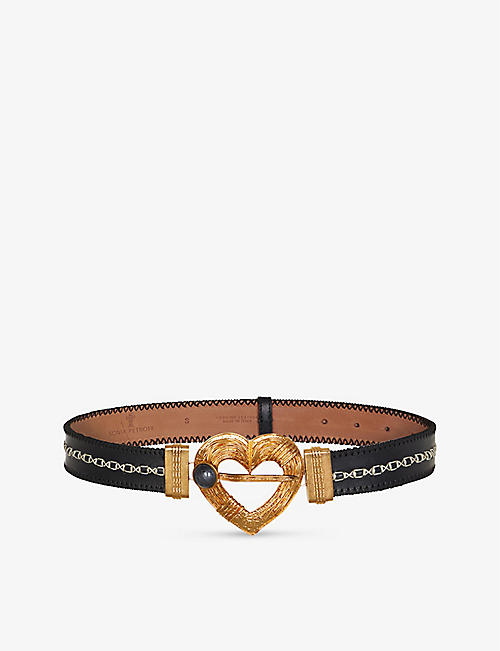 LA MAISON COUTURE: Sonia Petroff Heart 24ct yellow-gold plated metal and leather belt
