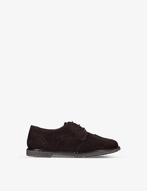 PAPOUELLI: Arthur hole-punched suede brogues 9-10 years