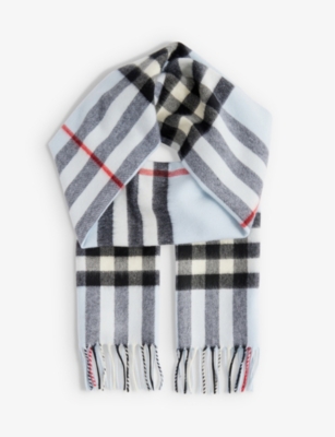 BURBERRY: Giant Check fringed cashmere scarf