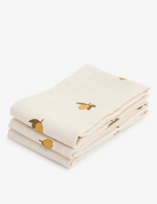 KONGES SLOJD: Blossom-print muslin cloths pack of three