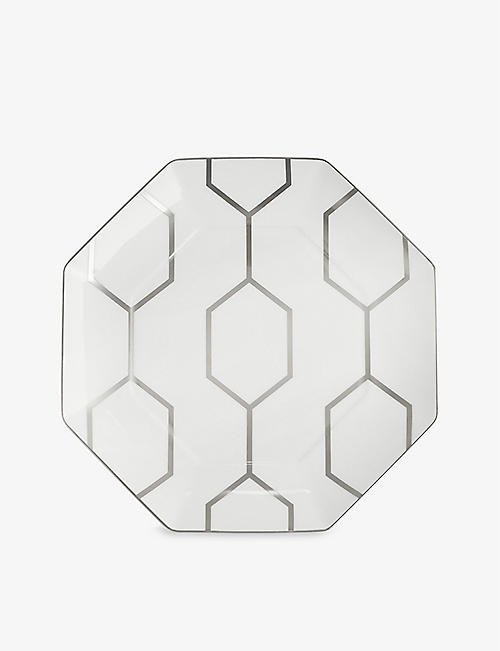 WEDGWOOD: Gio Platinum octagonal geometric-pattern bone-china plate 23cm