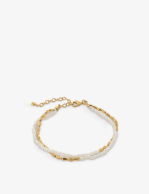 MONICA VINADER: Mini Nugget 18ct yellow gold-plated vermeil sterling-silver and pearl bracelet