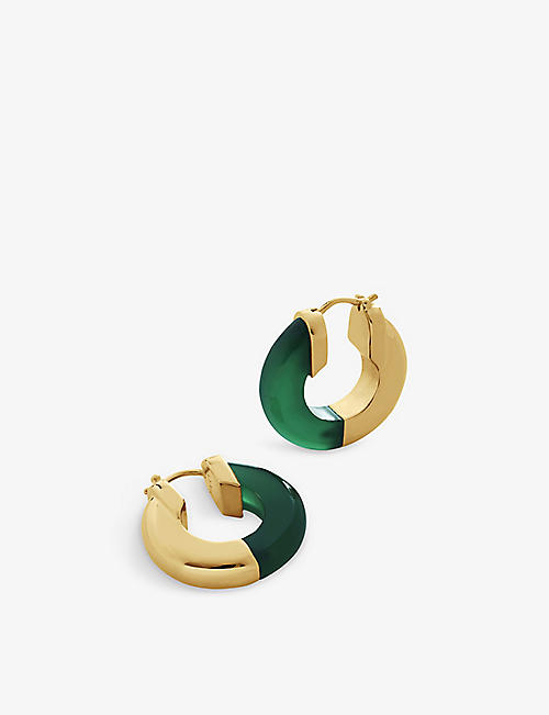 MONICA VINADER: 18ct yellow gold-plated vermeil sterling-silver and green onyx hoop earrings