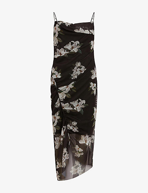 ALLSAINTS: Floral-print strapless stretch-woven midi dress