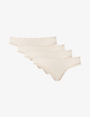 STRIPE & STARE: Low-rise pack of four stretch-woven thongs