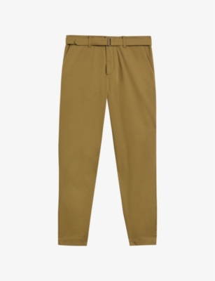 TED BAKER: Quarts d-ring belted straight-leg stretch-cotton trousers