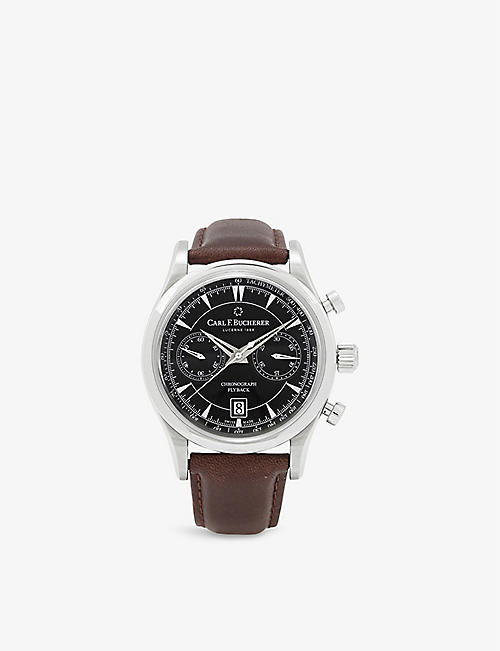 BUCHERER CERTIFIED PRE OWNED: Pre-loved Carl F Bucherer 00.10919.08.33.99 Manero Flyback stainless-steel and leather automatic watch
