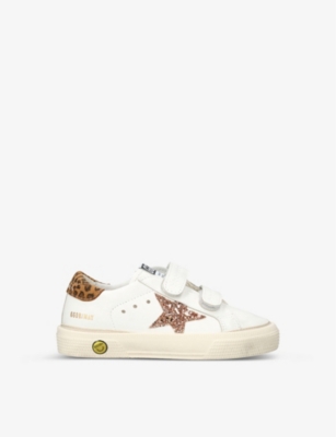 GOLDEN GOOSE: May glitter-star and leopard-print tab leather trainers 6 months - 5 years