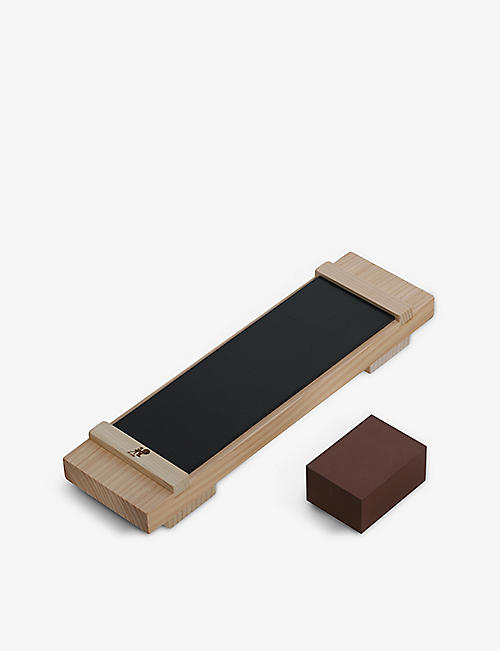 MIYABI: Branded Hinoki-wood stropping block set