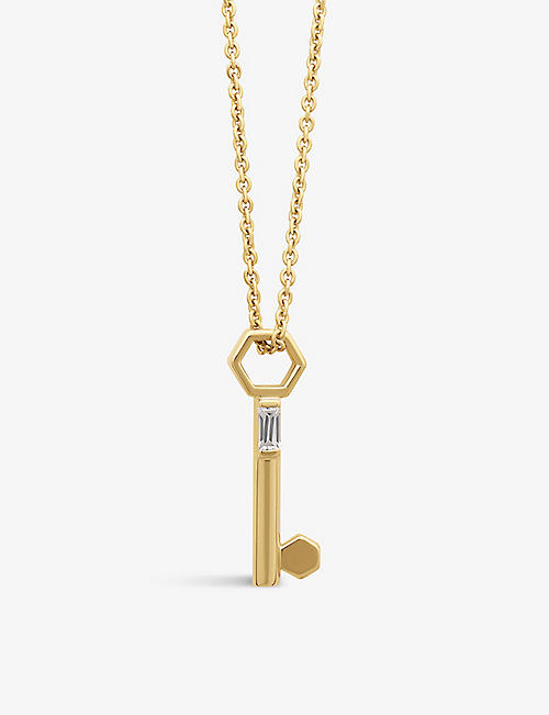 RACHEL JACKSON: Key-shaped 22ct colour gold-plated sterling-silver and topaz pendant necklace
