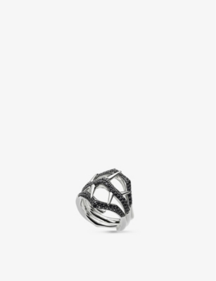 SHAUN LEANE: Blacktorn double branch sterling-silver and black spinel ring