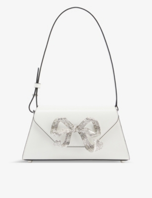 SELF-PORTRAIT: The Bow Mini diamanté and leather shoulder  bag
