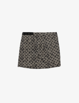IKKS: Floral-print draped woven mini skirt