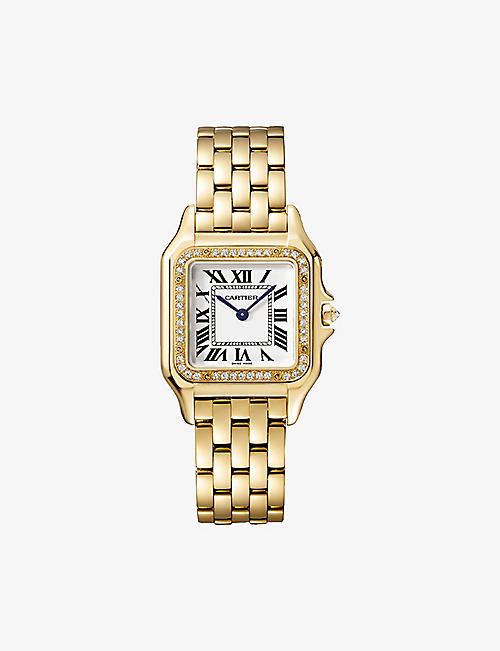 CARTIER: CRWJPN0016 Panthère de Cartier medium 18ct yellow-gold and 0.31ct brilliant-cut diamond quartz watch