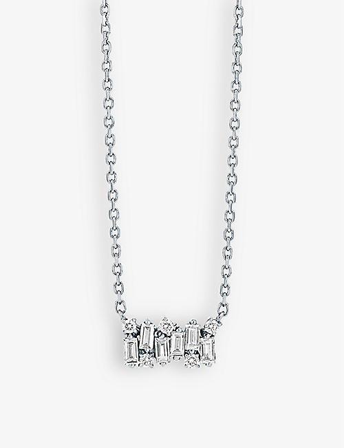 SUZANNE KALAN: Shimmer Small 18ct white-gold, 0.27ct baguette-cut diamond and 0.06ct brilliant-cut diamond necklace