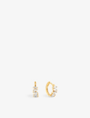 SUZANNE KALAN: Bold 18ct yellow gold and 0.5ct baguette-cut diamond huggie earrings