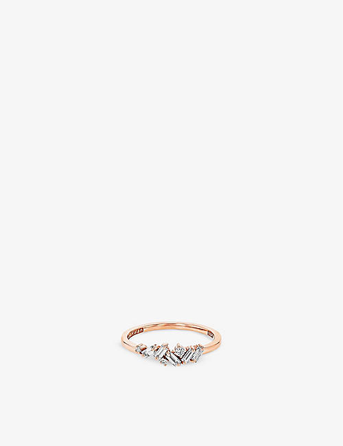 SUZANNE KALAN: Fireworks 18ct rose-gold, 0.05ct brilliant-cut diamond and 0.26ct baguette diamond ring