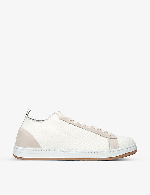 ELEVENTY: Contrast-trim suede and knitted low-top trainers