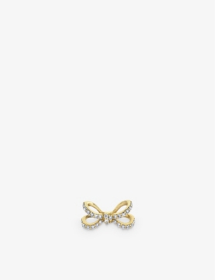 SYDNEY EVAN: Double Bow 14ct yellow-gold and 0.12ct brilliant-cut diamond single earring