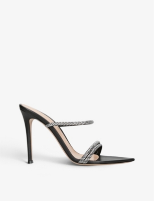 GIANVITO ROSSI: Strass rhinestone-embellished leather heeled sandals