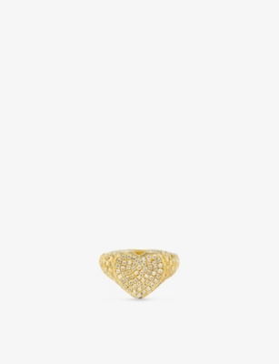 YVONNE LEON: Chevaliere Coeur 9ct yellow-gold and 0.72ct round-brilliant diamond ring