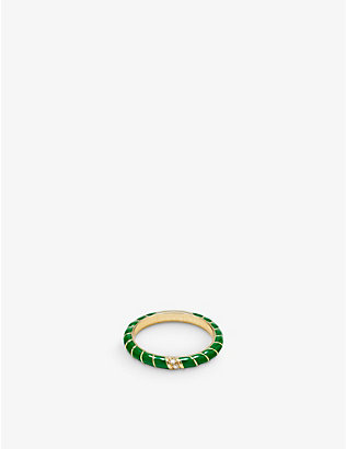 YVONNE LEON: Alliance Torsade mini 9ct yellow-gold, enamel and 0.02ct brilliant-cut diamond ring