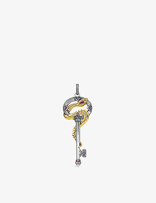 THOMAS SABO: Snake and Key 18ct yellow gold-plated sterling silver, zirconia and glass-ceramic stone pendant