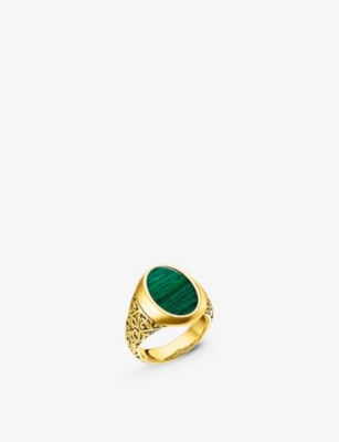 THOMAS SABO: Engraved 18ct yellow gold-plated sterling silver and malachite ring