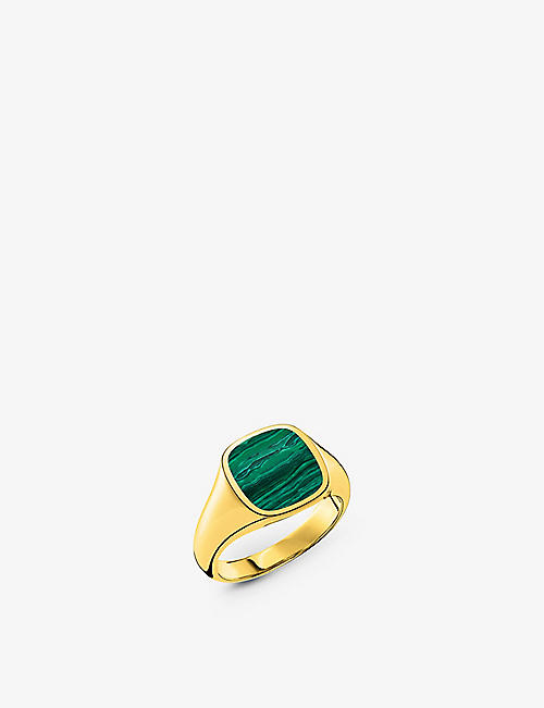 THOMAS SABO: Classic 18ct yellow gold-plated sterling silver and malachite signet ring
