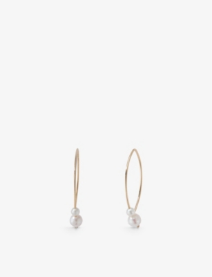 MIZUKI: Small 14ct yellow-gold and double Akoya pearl open marquis earrings