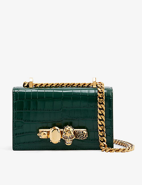 ALEXANDER MCQUEEN: Skull and jewel-embellished mini leather cross-body bag