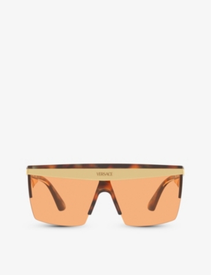 VERSACE: VE2254 tortoiseshell shield-frame metal sunglasses