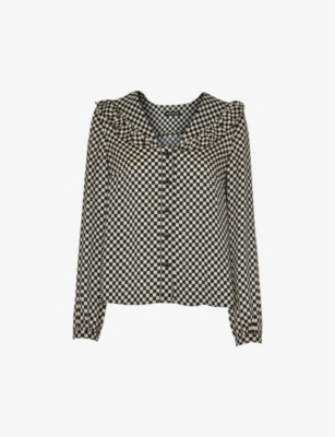WHISTLES: Checkerboard-print frilled recycled-polyester top