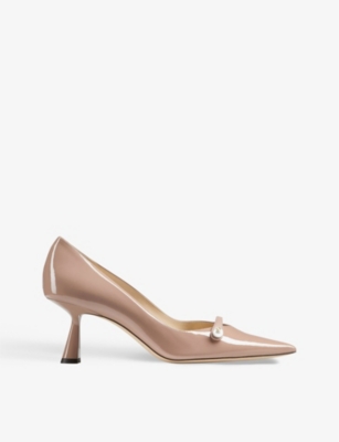 JIMMY CHOO: Rosalia 65 pearl-embellished patent-leather courts