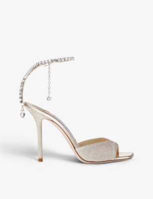 JIMMY CHOO: Saeda crystal-embellished glitter-leather heeled courts