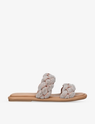 KG KURT GEIGER: Rogan Plait crystal-embellished faux-leather sandals