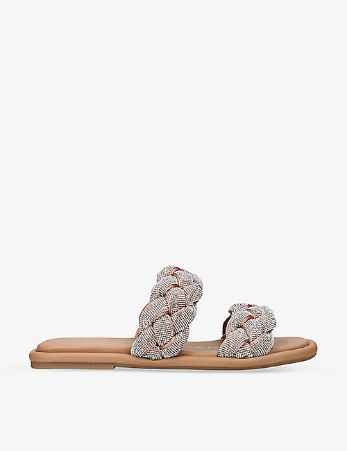 KG KURT GEIGER: Rogan Plait crystal-embellished faux-leather sandals