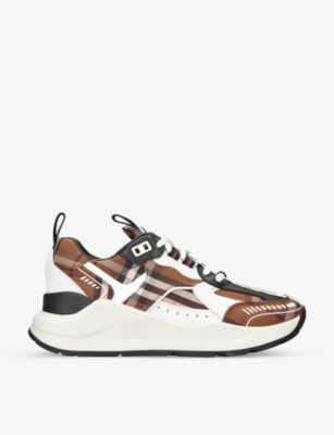 BURBERRY: Sean check-print suede trainers