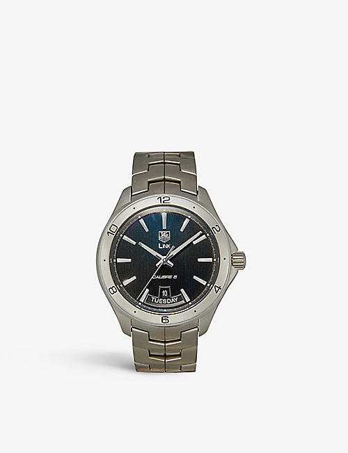 RESELFRIDGES WATCHES: Pre-loved Tag Heuer Link Day-Date stainless-steel automatic watch