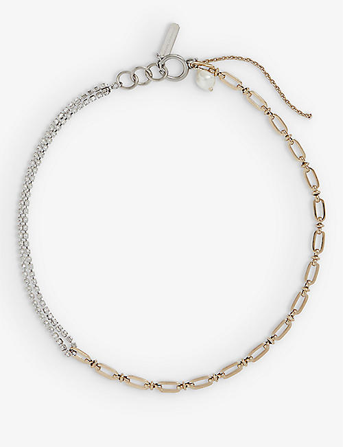 JUSTINE CLENQUET: Jamie asymmetrical palladium and 24ct yellow gold-plated brass choker necklace
