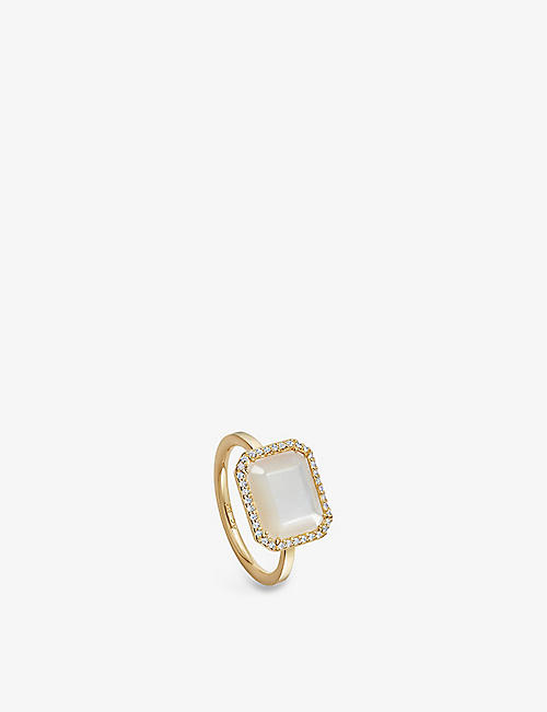 ASTLEY CLARKE: Ottima 18ct yellow gold-plated vermeil sterling silver, mother-of-pearl and white sapphire ring