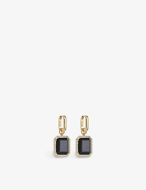 ASTLEY CLARKE: Ottima 18ct yellow gold-plated vermeil sterling silver, black onyx and white sapphire drop earrings