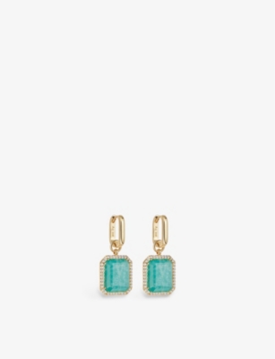 ASTLEY CLARKE: Ottima 18ct yellow gold-plated vermeil sterling silver, amazonite and white sapphire drop earrings