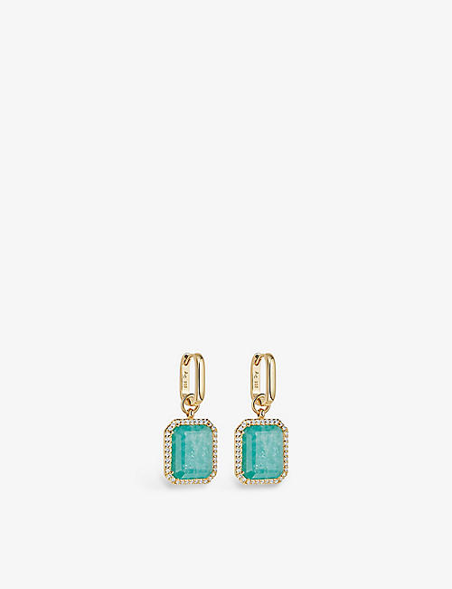 ASTLEY CLARKE: Ottima 18ct yellow gold-plated vermeil sterling silver, amazonite and white sapphire drop earrings