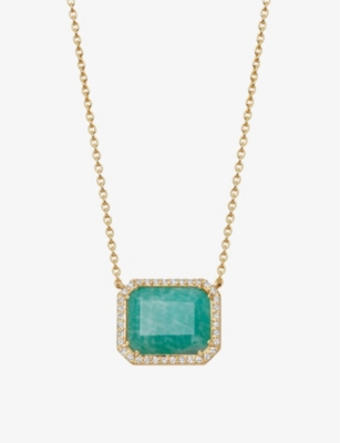 ASTLEY CLARKE: Ottima 18ct yellow gold-plated vermeil sterling silver, amazonite and white sapphire pendant necklace