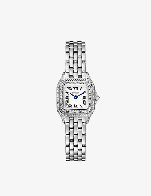 CARTIER: CRWJPN0019 Panthere de Cartier mini 18ct rhodium-plated white gold and diamond quartz watch